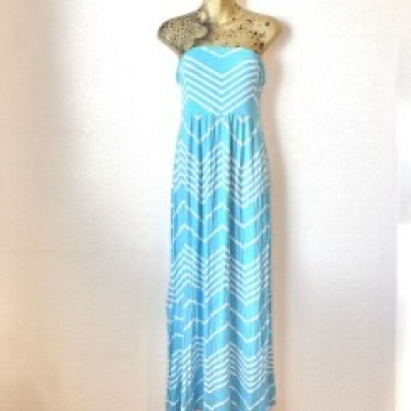 Design History Aqua Blue Strapless Maxi Dress Beach Vacation Summer Look Missy M - Picture 1 of 3